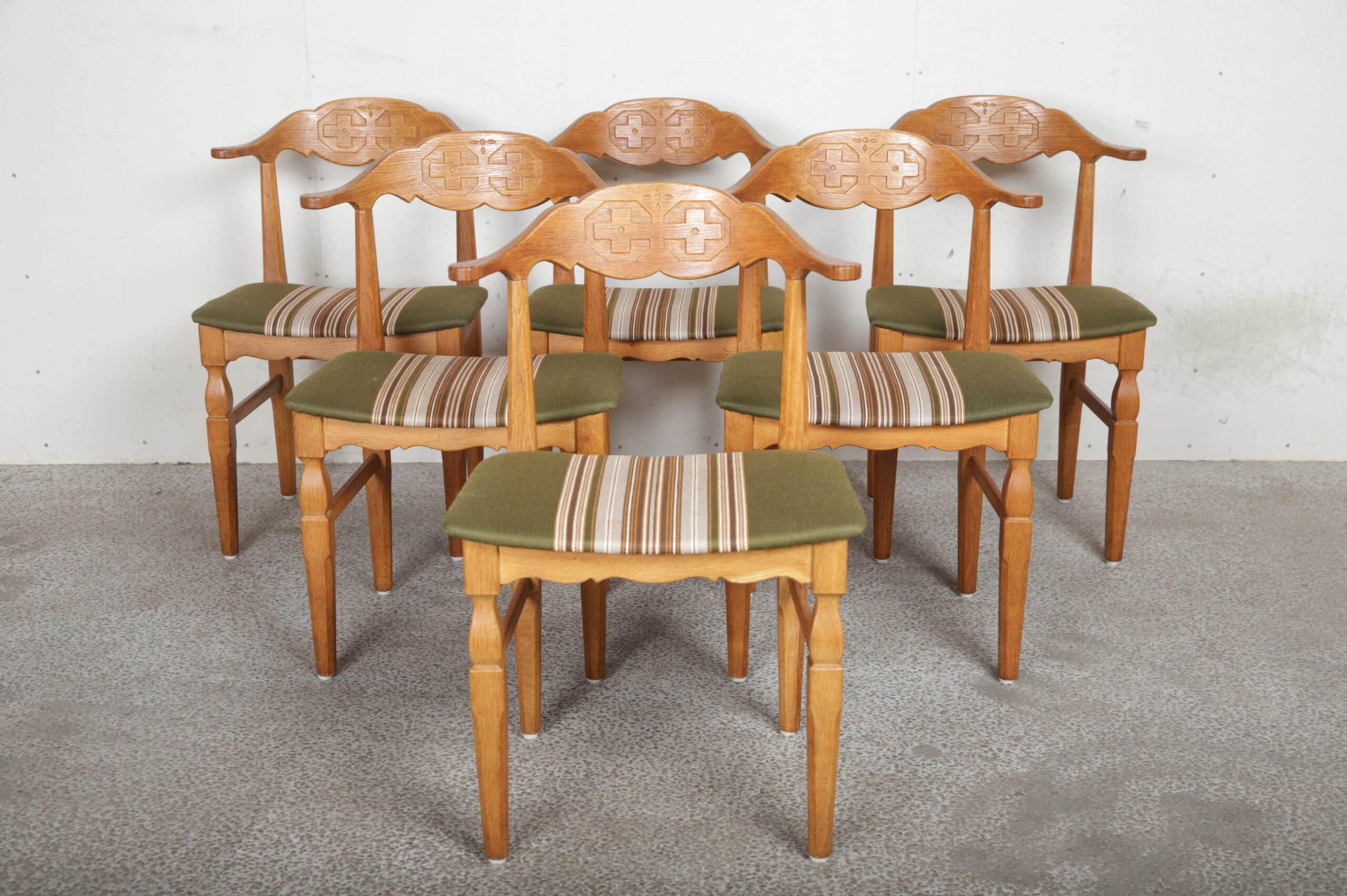 Seks spisestole i massiv egetræ, Kjærnulf - Image 1