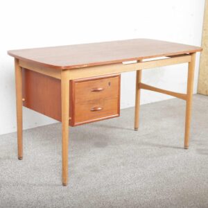 Skrivebord med to skuffer, på stel af egetræ, bordplade i teak - Image 3