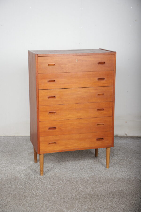 Kommode med seks skuffer, teak