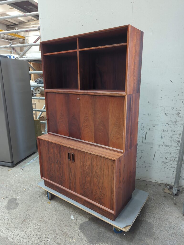 Reol med skrivepult, tredelt, palisander