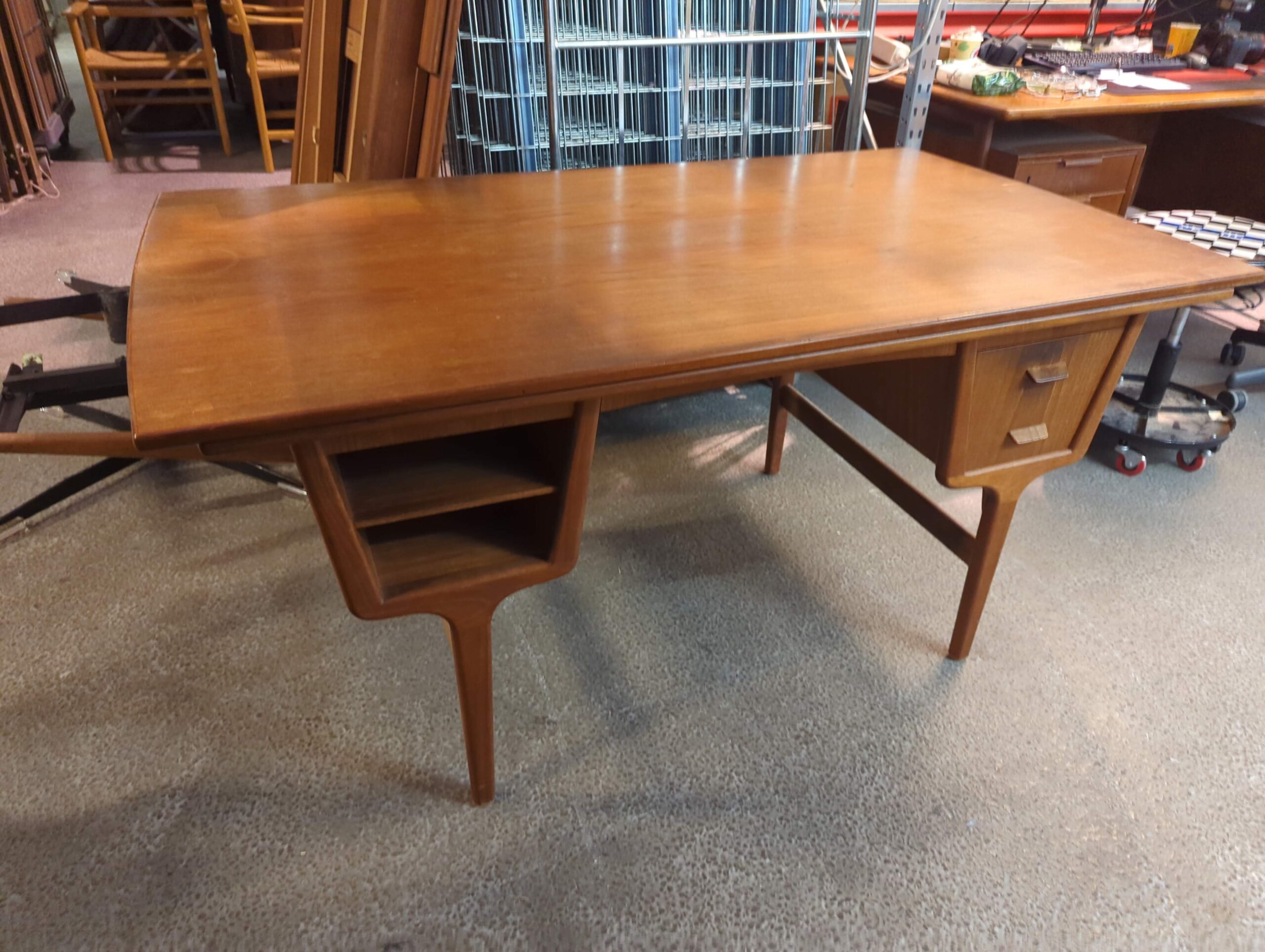 Dobbeltsidet skrivebord med hollandsk udtræk, teak - Image 2