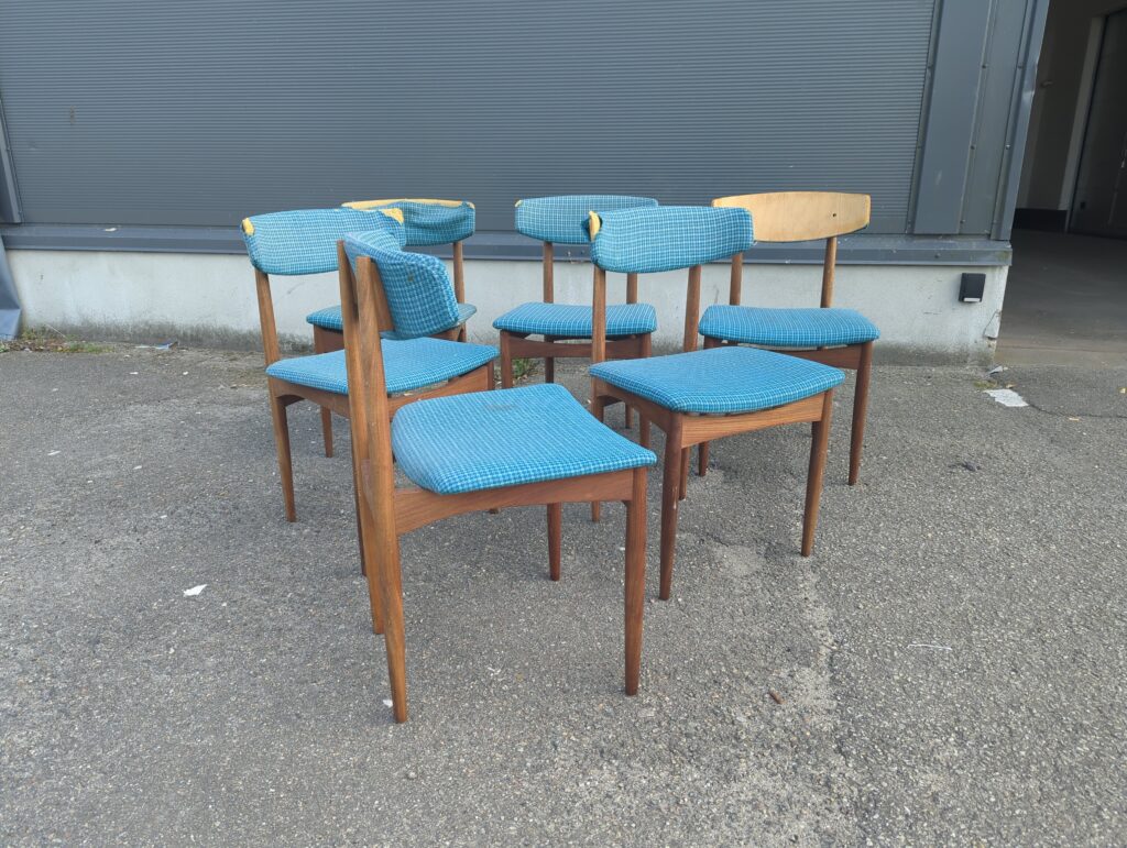 Seks spisestole, palisander, til renovering