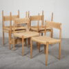 Seks spisestole i egetræ med flet