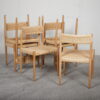 Seks spisestole i egetræ med flet