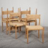 Seks spisestole i egetræ med flet