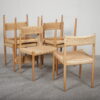 Seks spisestole i egetræ med flet