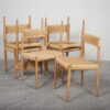 Seks spisestole i egetræ med flet