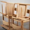 Seks spisestole i egetræ med flet