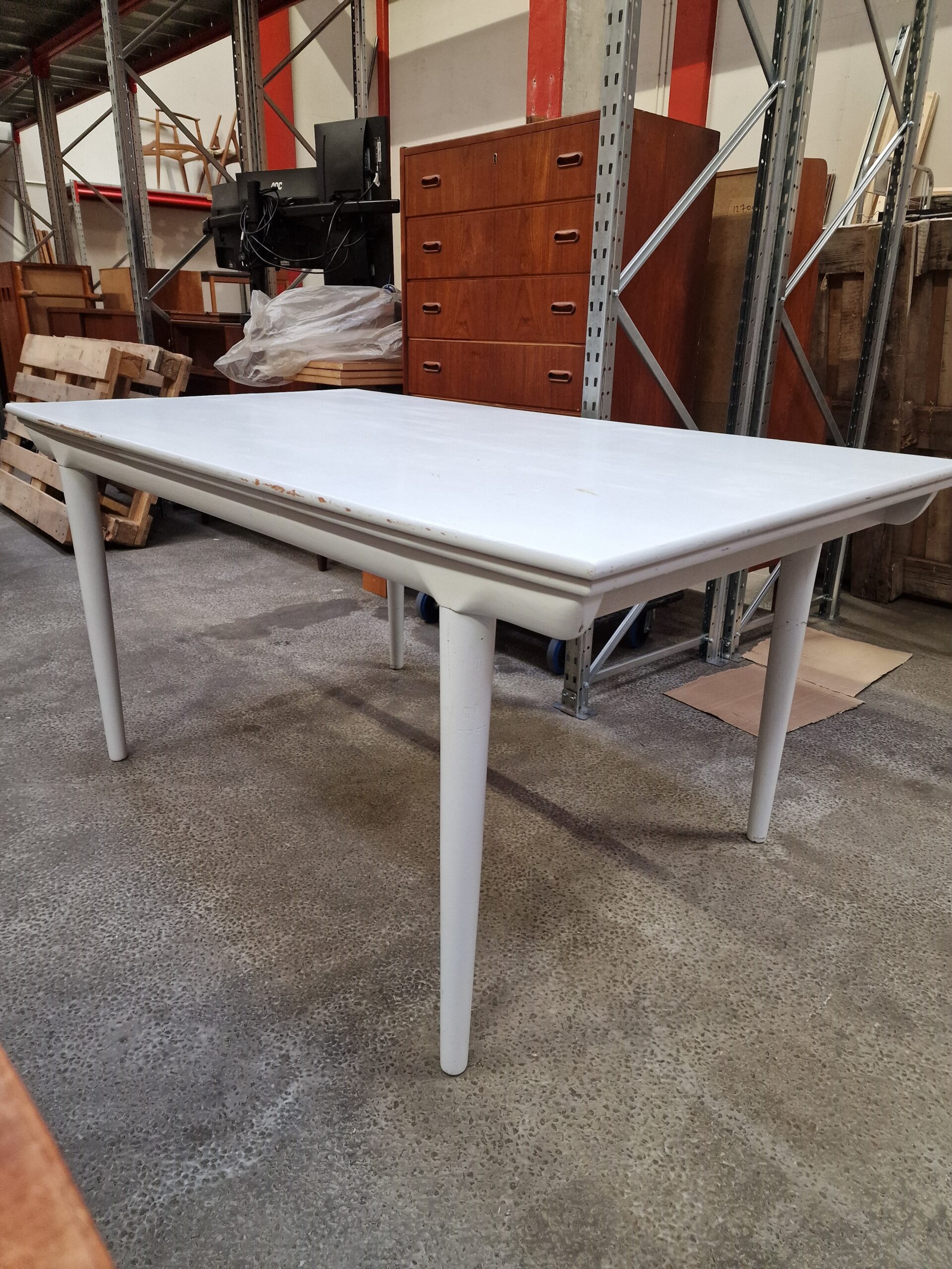 Spisebord med hollandsk udtræk, runde ben, teak - Image 1