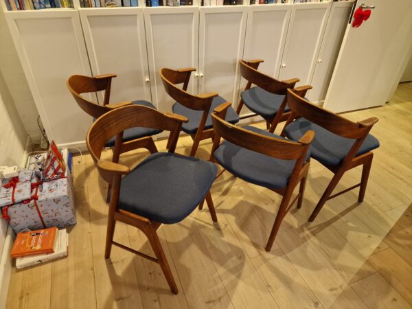 Seks spisestole, massiv teak, Kai Kristiansen model 32