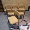 Seks spisestole, massiv teak, guld polstring, Villy Schou Andersen