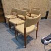 Seks spisestole, massiv teak, guld polstring, Villy Schou Andersen