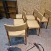 Seks spisestole, massiv teak, guld polstring, Villy Schou Andersen