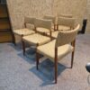 Seks spisestole, massiv teak, guld polstring, Villy Schou Andersen