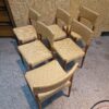 Seks spisestole, massiv teak, guld polstring, Villy Schou Andersen