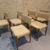 Seks spisestole, massiv teak, guld polstring, Villy Schou Andersen