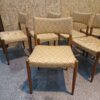 Seks spisestole, massiv teak, guld polstring, Villy Schou Andersen