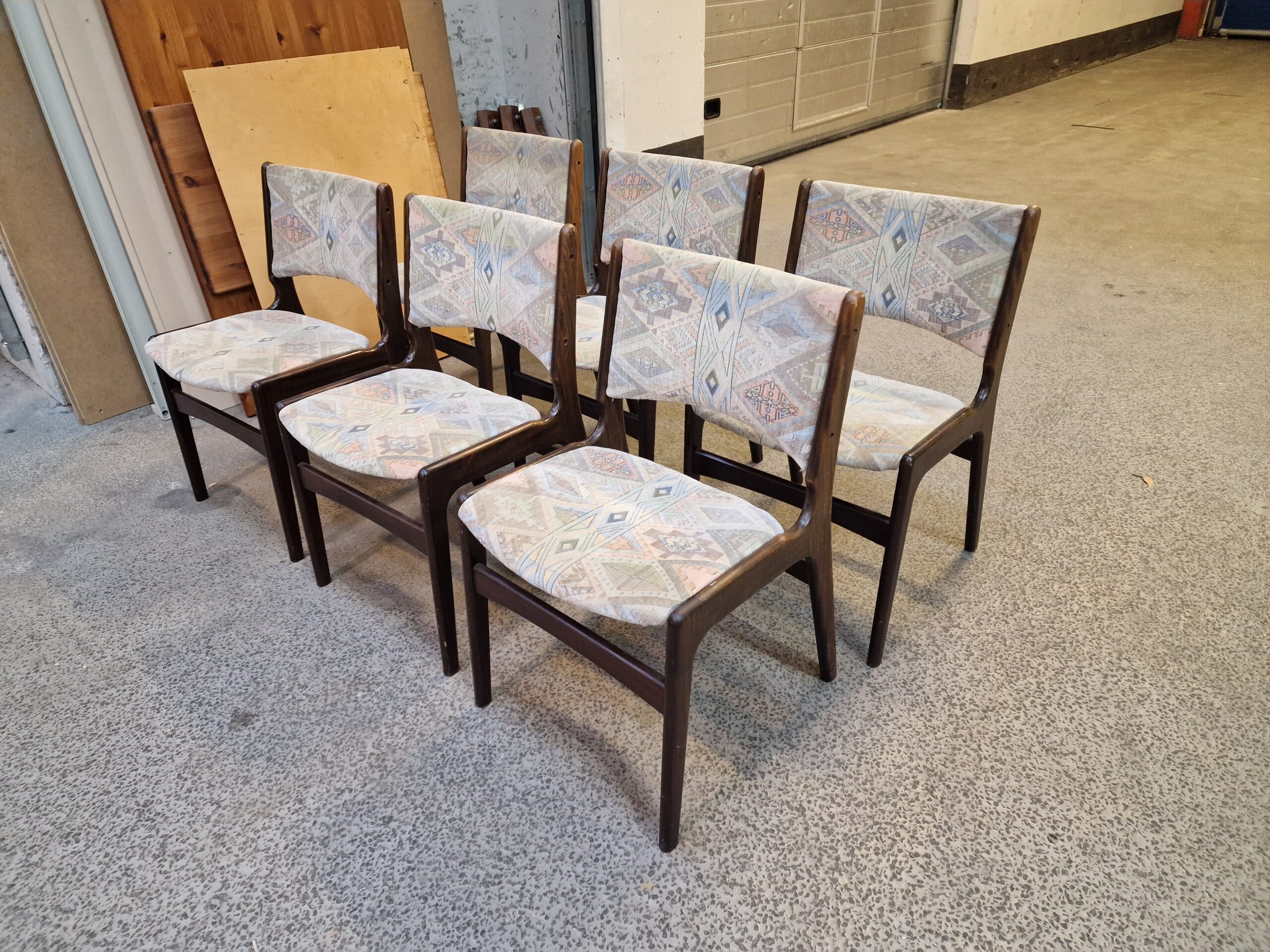 Seks spisestole, mahogni, Erik Buch model 89