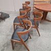 Seks spisestole i teak med buet rygstykke, Kai Kristiansen Firechair/T21, Korup stolefabrik