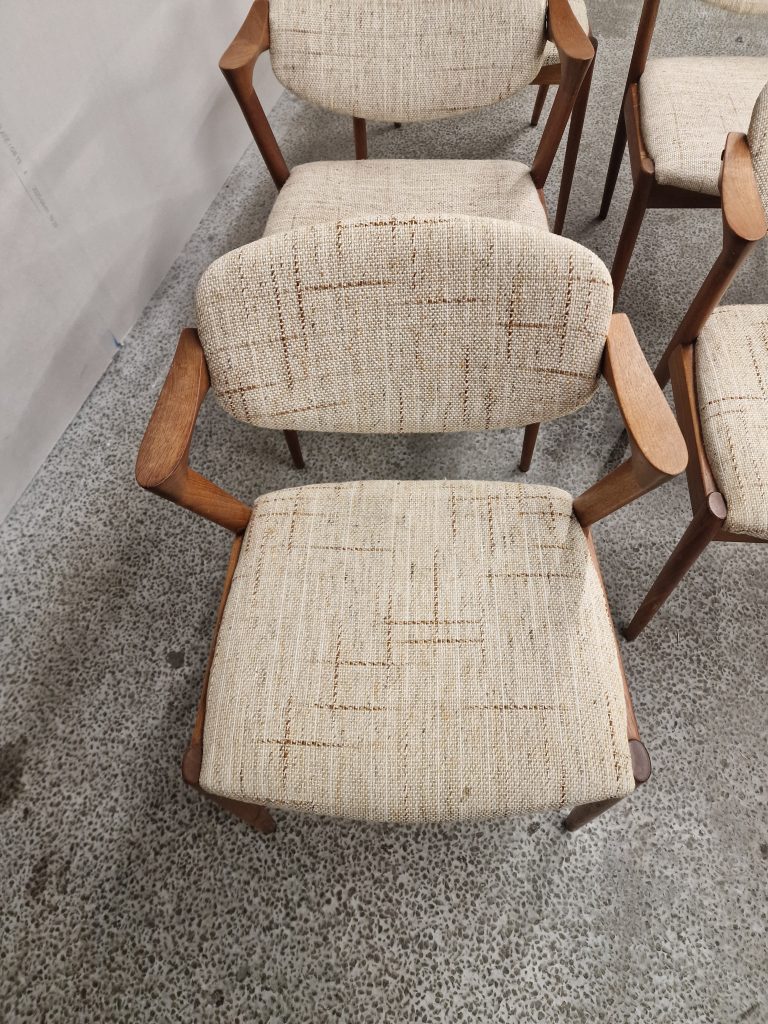 Seks spisestole, Kai Kristiansen model 42,teak, til ompolstring