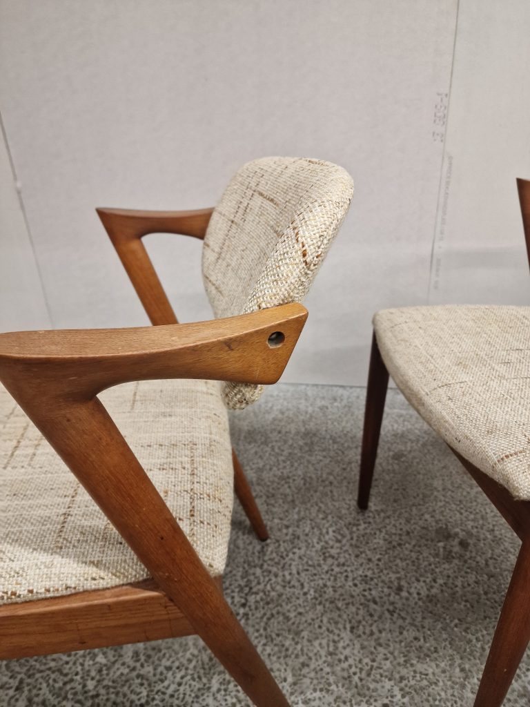 Seks spisestole, Kai Kristiansen model 42,teak, til ompolstring