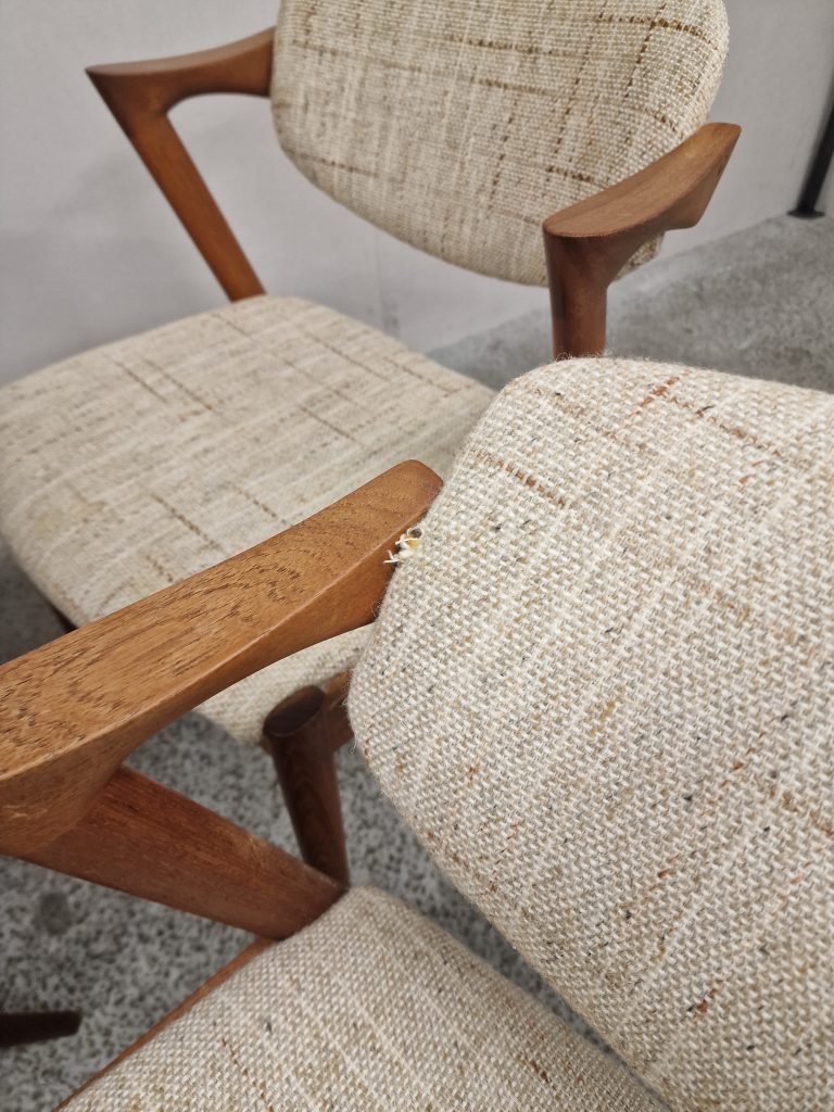 Seks spisestole, Kai Kristiansen model 42,teak, til ompolstring