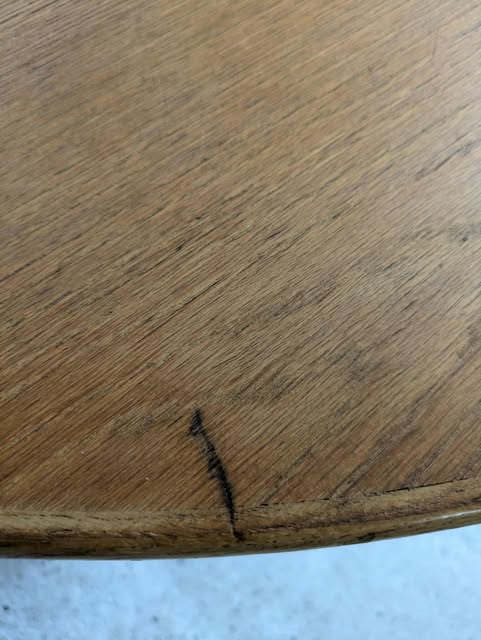 Rundt spisebord med to tillægsplader, finéret egetræ, CJ Rosengaarden