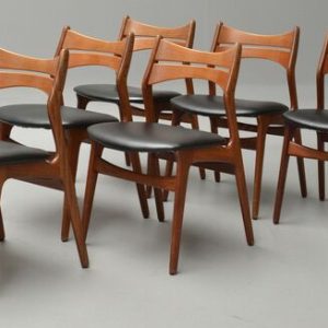 Seks spisestole i massiv teaktræ, Erik Buch model 310