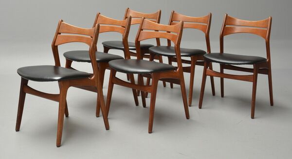 Seks spisestole i massiv teaktræ, Erik Buch model 310