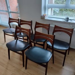 Seks spisestole i massiv teaktræ, Erik Buch model 310