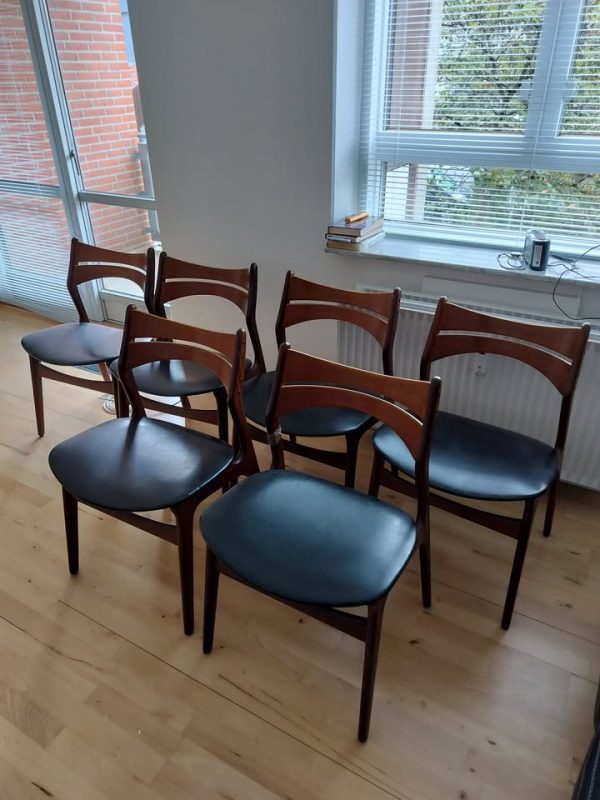 Seks spisestole i massiv teaktræ, Erik Buch model 310