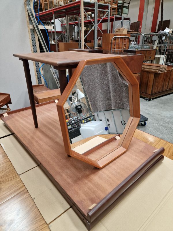 Ottekantet spejl, massiv teak - Image 2