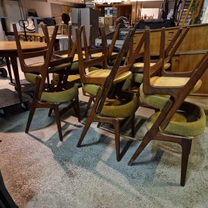 12 spisestole i massiv teak, til ompolstring, Kai Kristiansen/Andestrup model T21