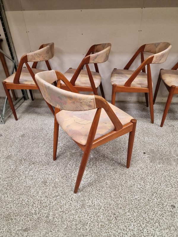 Seks spisestole i massiv teak, Kai Kristiansen model 31