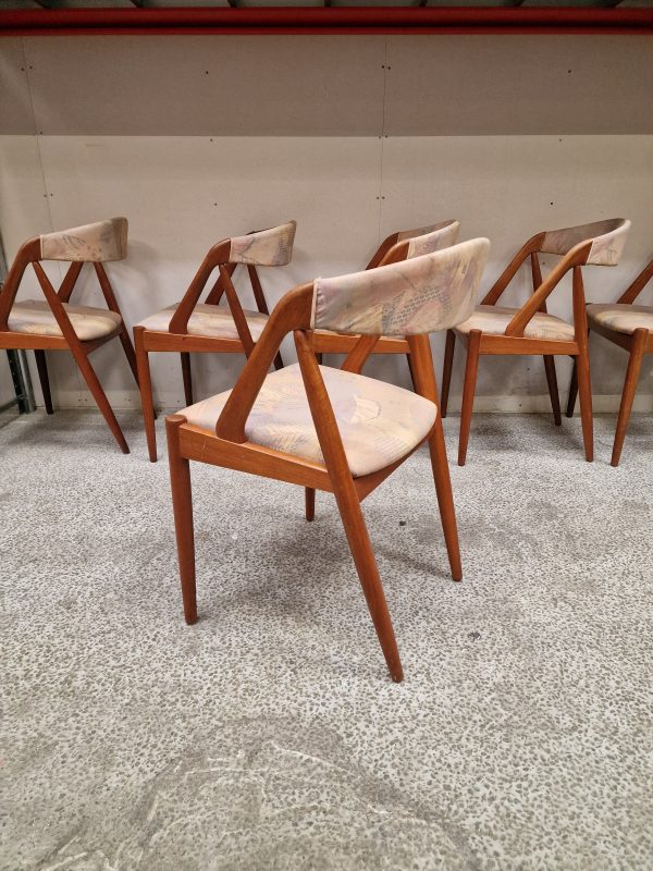 Seks spisestole i massiv teak, Kai Kristiansen model 31