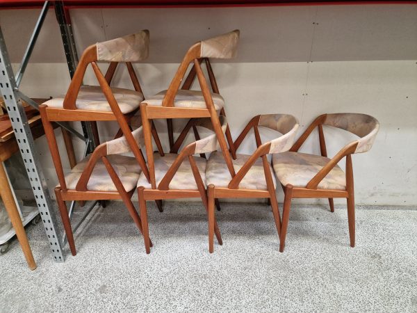 Seks spisestole i massiv teak, Kai Kristiansen model 31