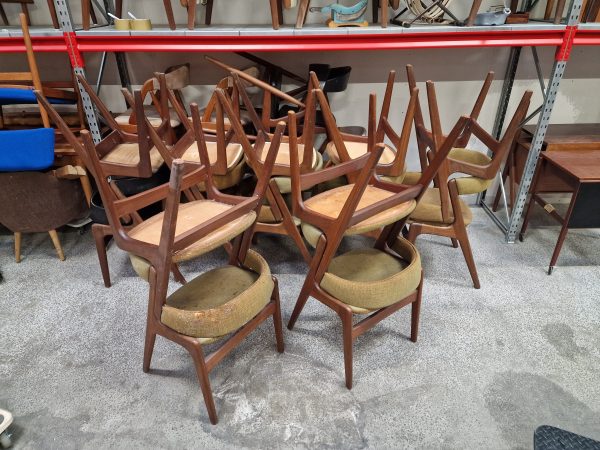 12 spisestole i massiv teak, til ompolstring, Kai Kristiansen/Anderstrup model T21