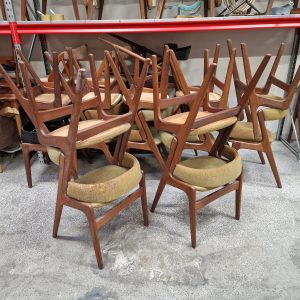 12 spisestole i massiv teak, til ompolstring, Kai Kristiansen/Anderstrup model T21