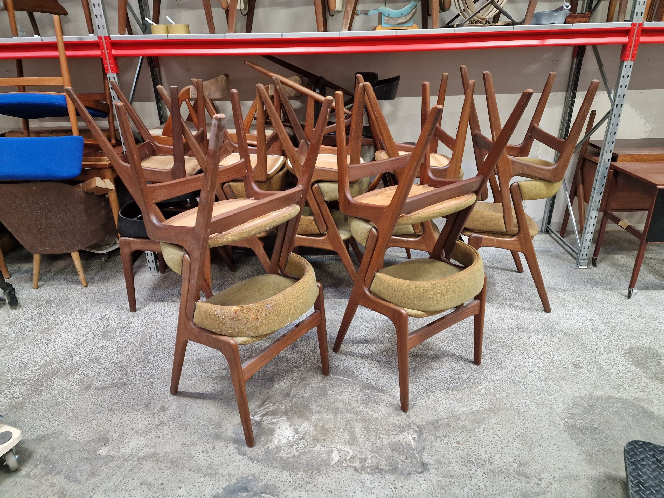 12 spisestole i massiv teak, til ompolstring, Kai Kristiansen/Anderstrup model T21 - Image 1