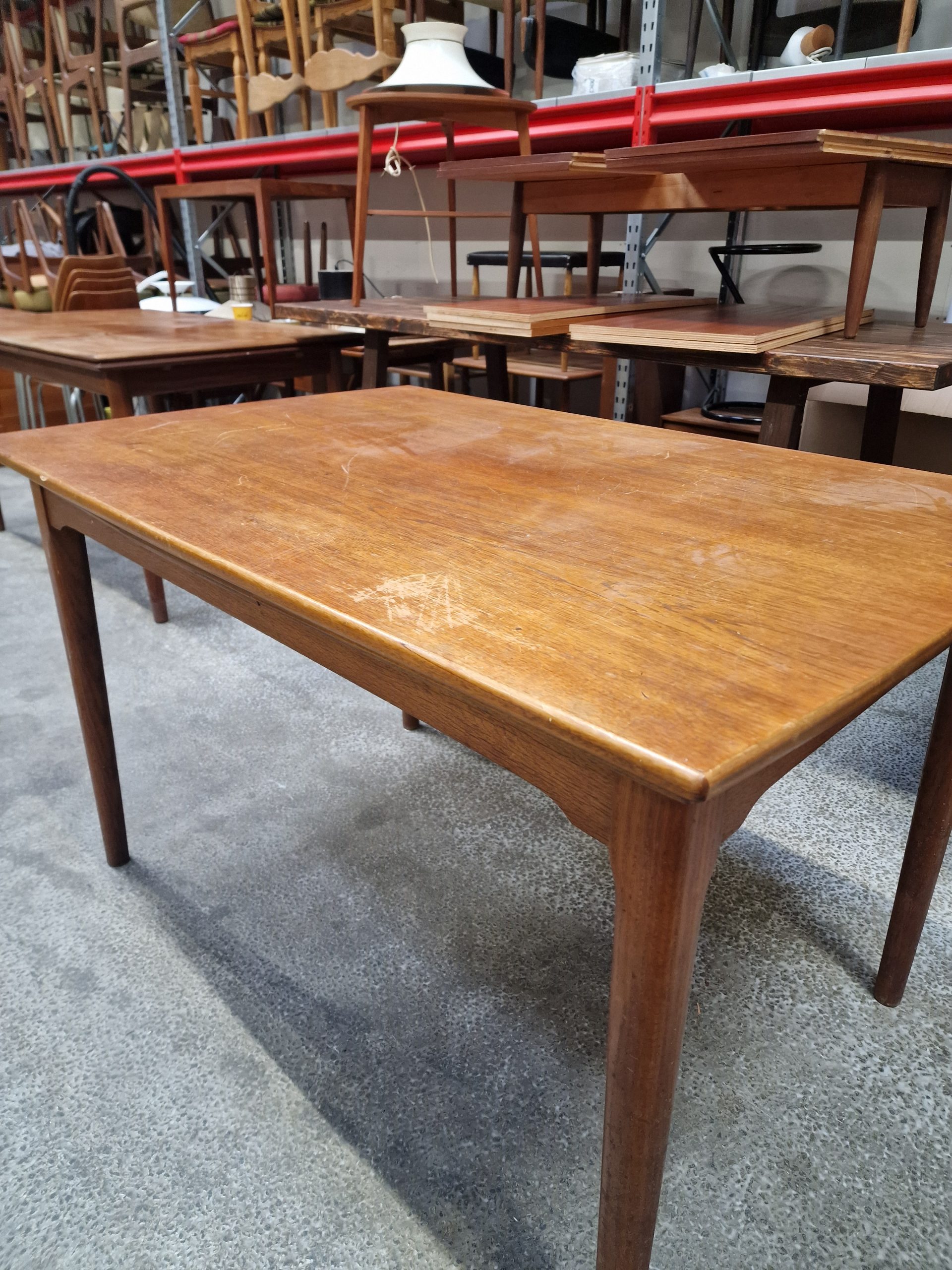 Spisebord i teak, på stel af egetræ, med hollandsk udtræk - Image 7