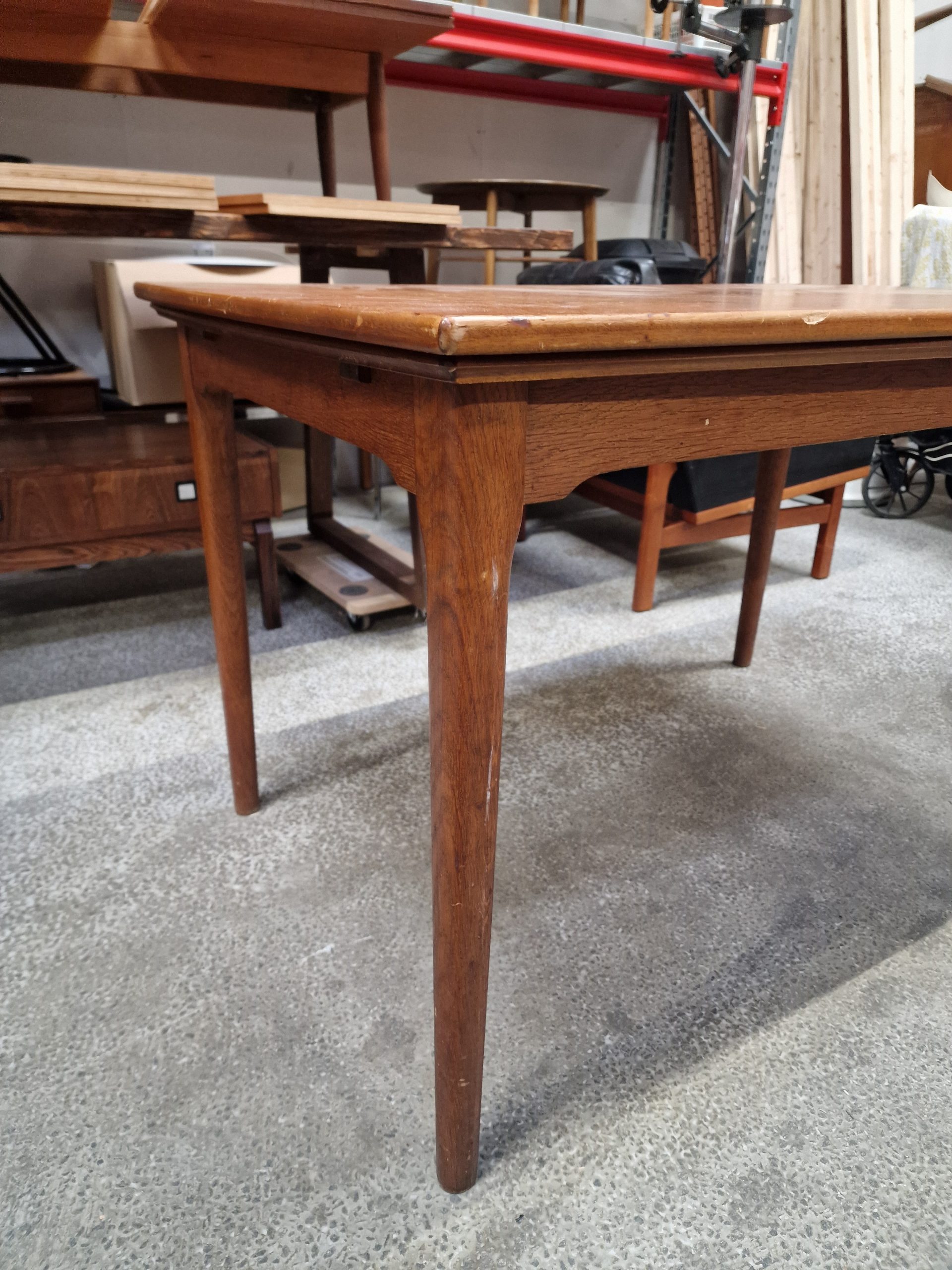 Spisebord i teak, på stel af egetræ, med hollandsk udtræk - Image 9