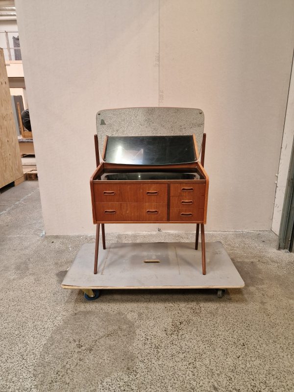 Sminkebord med vipbart spejl, teak