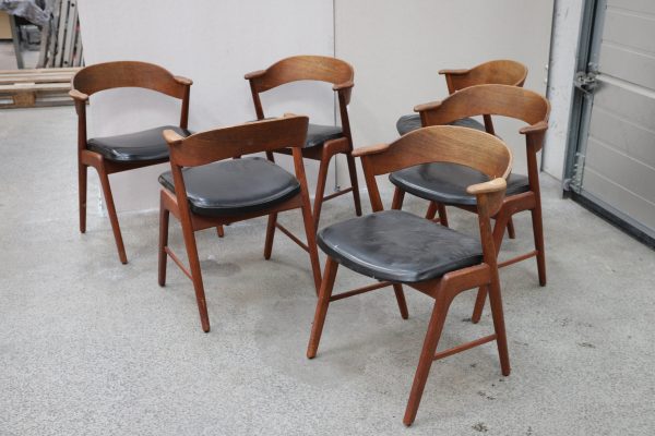 Seks spisestole i teak, Kai Kristiansen model 32