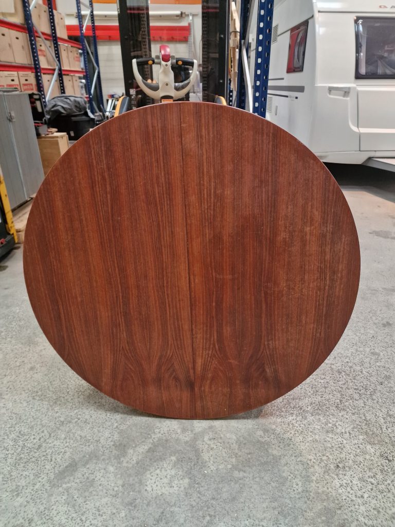 Rundt spisebord med to tillægsplader, Ø120, teak