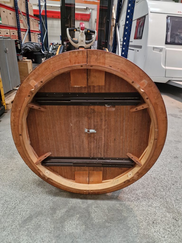 Rundt spisebord med to tillægsplader, Ø120, teak