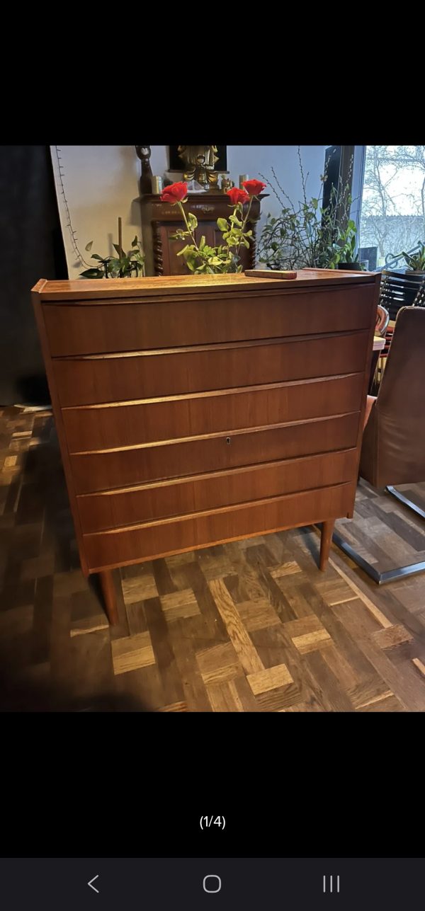 Kommode med seks skuffer, teak