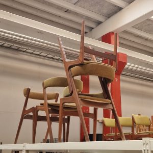 4 spisestole i massiv teak, til ompolstring og renovering, Kai Kristiansen/Anderstrup model T21