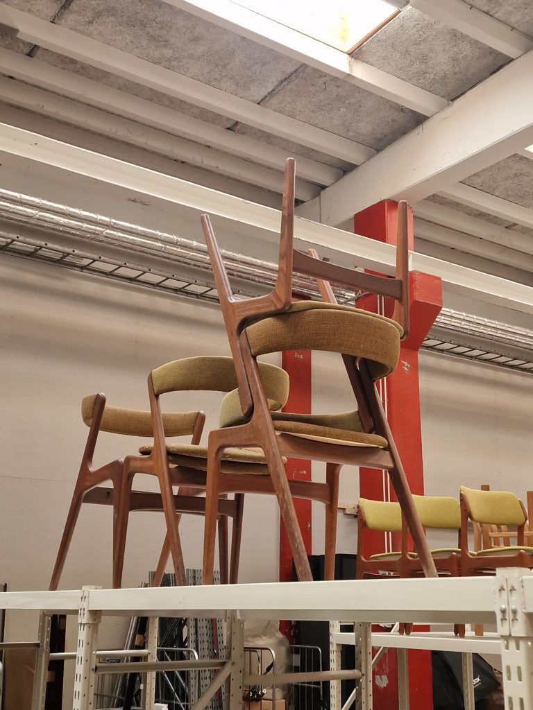 4 spisestole i massiv teak, til ompolstring og renovering, Kai Kristiansen/Anderstrup model T21