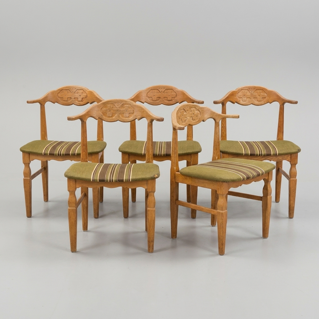 Fire Henry kjærnulf spisestole, massiv egetræ