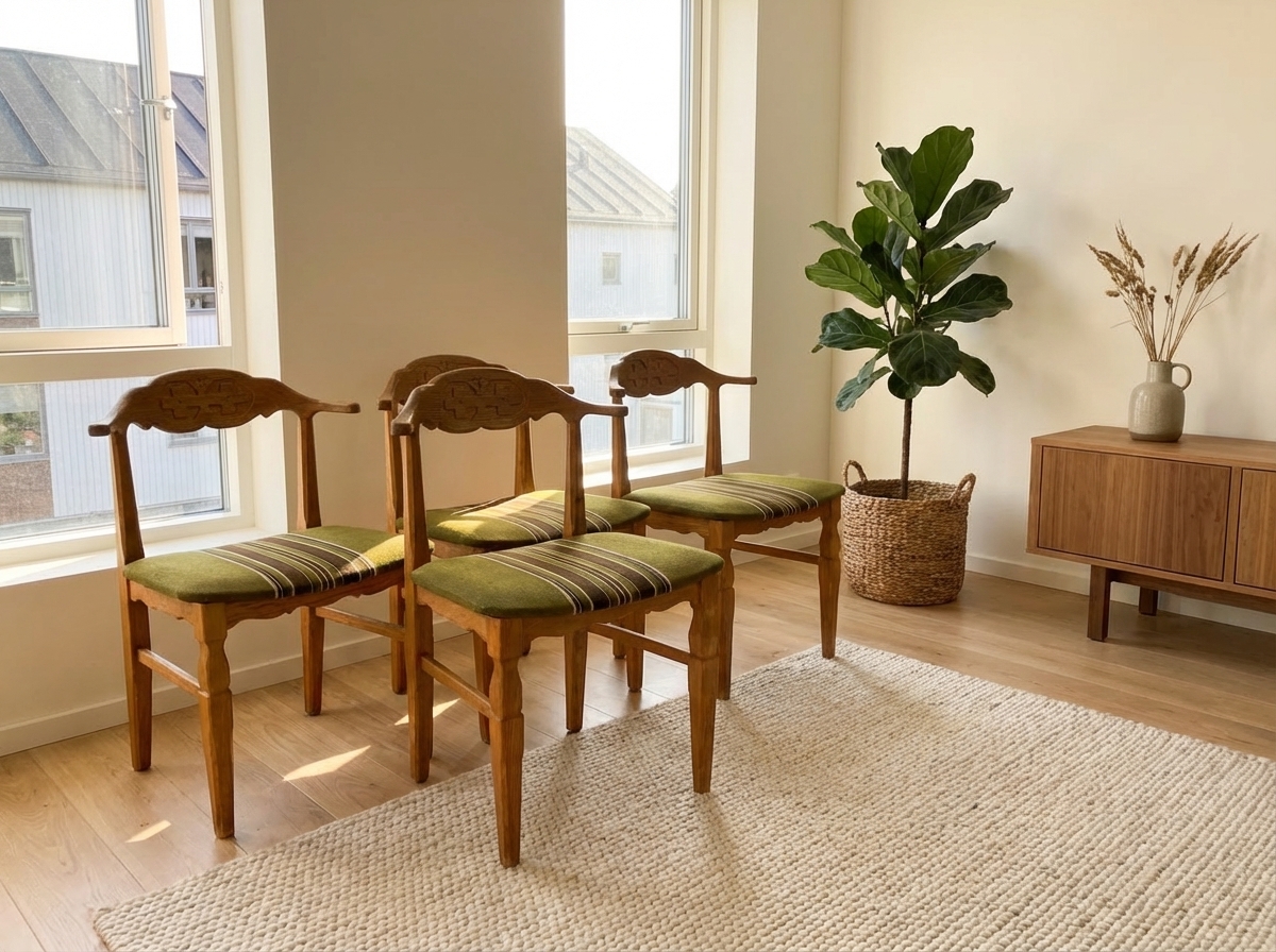 Fire Henry kjærnulf spisestole, massiv egetræ